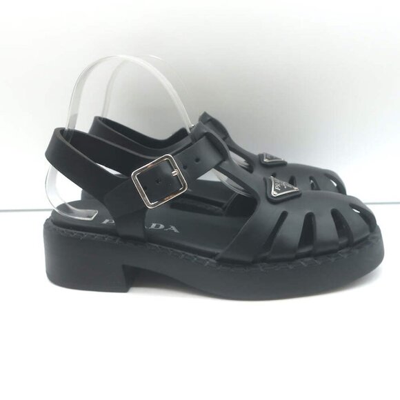 Prada Soft Cage Rubber Fisherman Sandals Black Size 35 - Picture 5 of 16